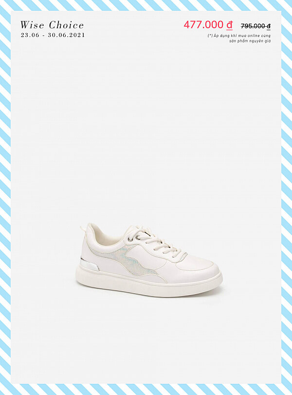 [Ưu Đãi Đặc Biệt 40%] Giày sneaker gót đính metallic phối da hologram - SNK 0038 - Màu trắng
