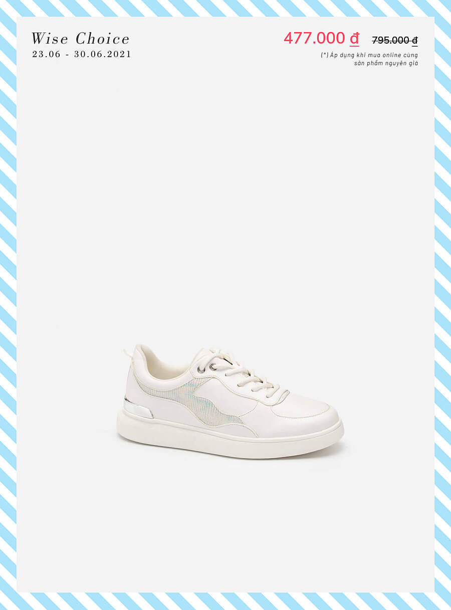 Giày Sneaker Gót Đính Metallic Phối Da Hologram - SNK 0038 - Màu Trắng