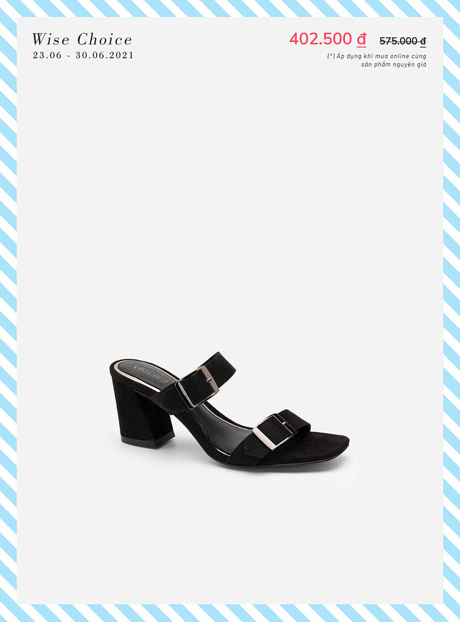 Guốc Nubuck Quai Ngang Phối Belt - GNN 0138 - Màu Đen