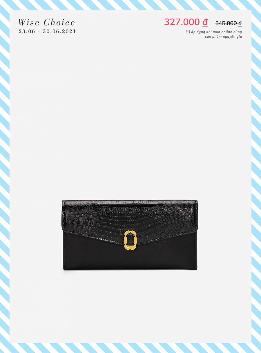 Ví Dự Tiệc Envelope Vân Cá Sấu Khóa Cài Metallic - WAL 0208 - Màu Đen