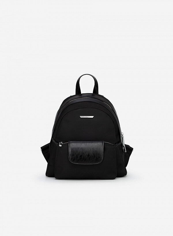Balo Mini Vải Dù Phối Da - BAC 0149 - Màu Đen