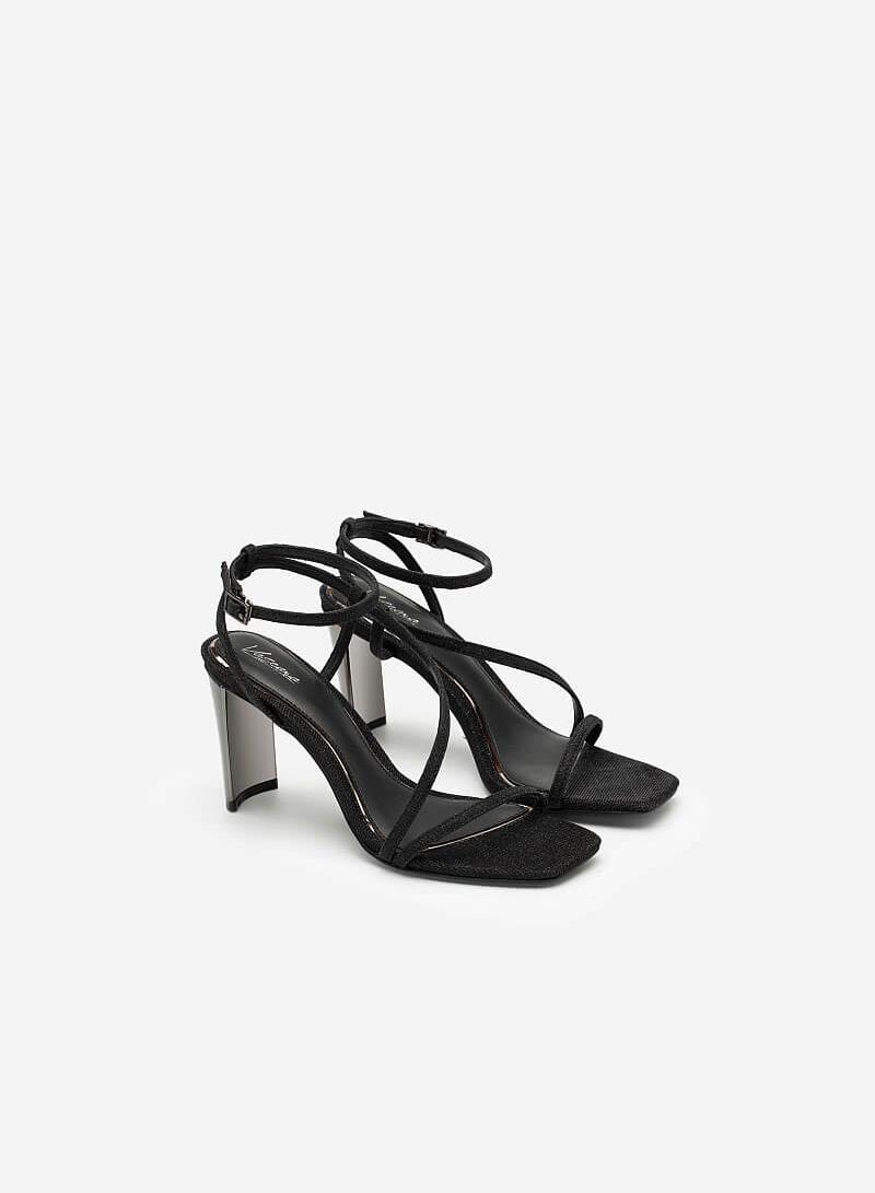 Giày Sandal Quai Mảnh Phối Kim Tuyến Metallic - SDN 0689 - Màu Đen - vascara.com