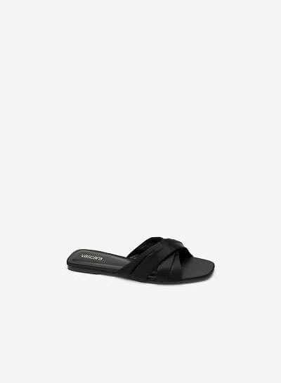 Dép Đế Bệt Quai Đan Chéo Xếp Ly - DXP 0162 - Màu Đen