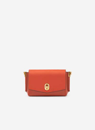 Túi Đeo Chéo Nắp Gập Nubuck Golden Pearl - SHO 0181 - Màu Cam