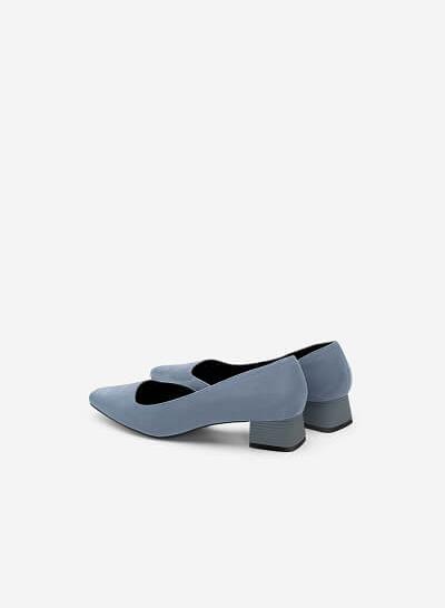 Giày Bít Mũi Cut - Out Da Nubuck Gót Trụ Cách Điệu - BMN 0484 - Màu Xanh Da Trời - VASCARA