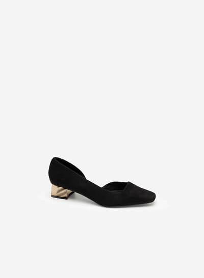 Giày Bít Mũi Cut - Out Da Nubuck Gót Trụ Metallic - BMN 0484 - Màu Đen