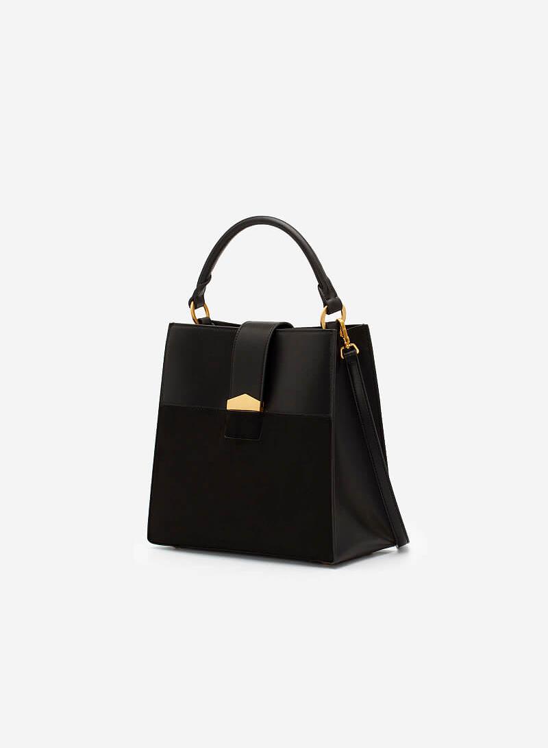 Túi Xách Phối Da Nubuck Đáy Hộp - SAT 0276 - Màu Đen - vascara.com