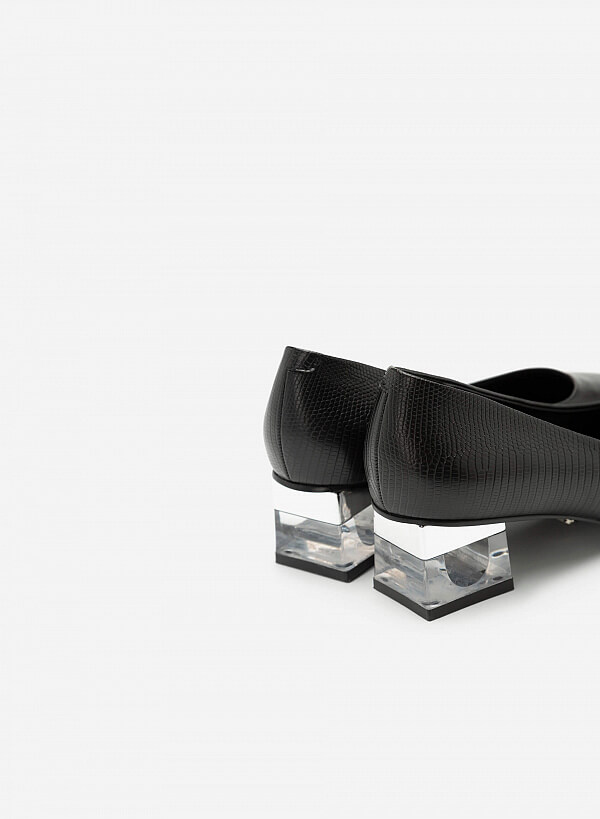 Giày Bít Vân Da Gót Metallic Crystal - BMN 0395 - Màu Đen - VASCARA