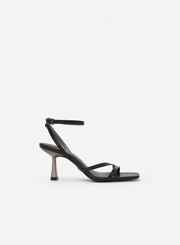 Giày Sandal Ankle Strap Gót Trụ Metallic - SDN 0694 - Màu Đen - VASCARA