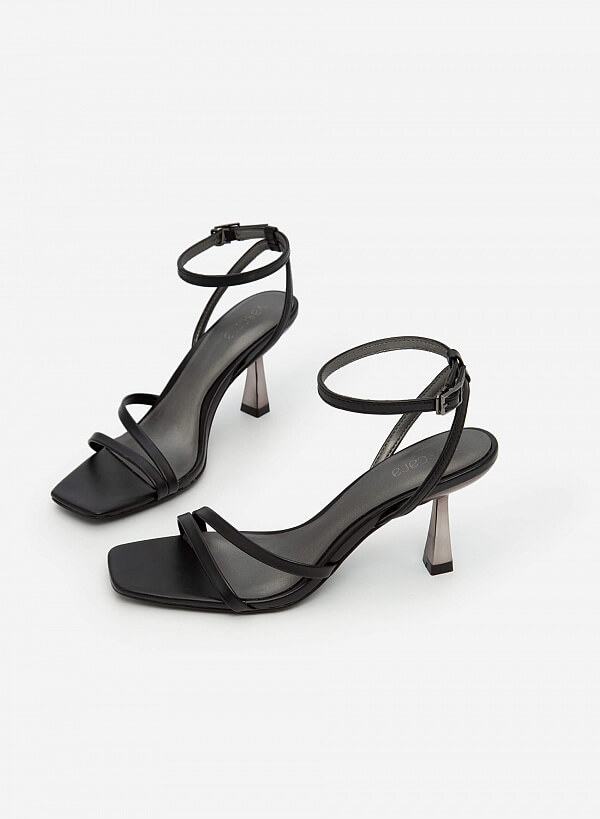 Giày Sandal Ankle Strap Gót Trụ Metallic - SDN 0694 - Màu Đen - VASCARA