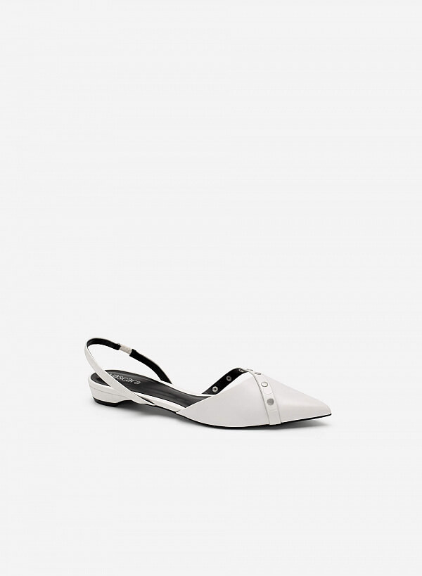 Giày Slingback Vân Da Rắn Đính Đinh Tán - BMN 0476 - Màu Trắng