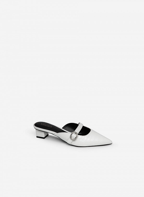 Hài Mule Mũi Nhọn Vân Da Cá Sấu - GNN 0139 - Màu Trắng