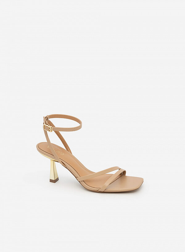 Giày Sandal Ankle Strap Gót Trụ Metallic - SDN 0694 - Màu Be