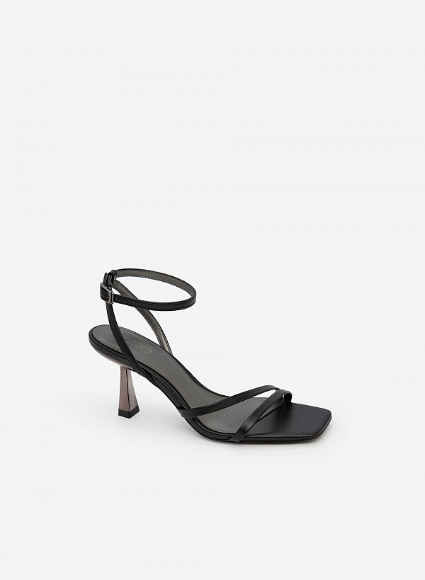 Giày Sandal Ankle Strap Gót Trụ Metallic - SDN 0694 - Màu Đen