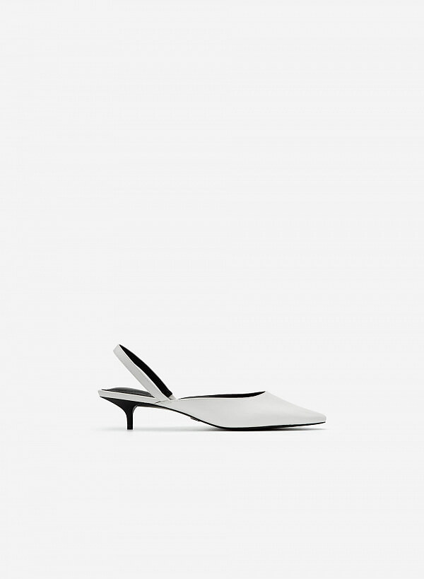 Giày Kitten Heel Mũi Nhọn Thanh Lịch - BMN 0485 - Màu Trắng