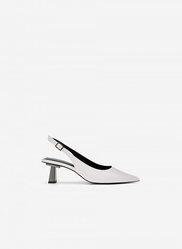 Giày Slingback Mũi Nhọn Gót Trụ Metallic - BMN 0480 - Màu Trắng