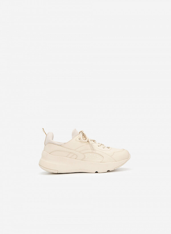 Giày Sneaker Viền Chỉ Nối Cổ Co Giãn - SNK 0036 - Màu Be