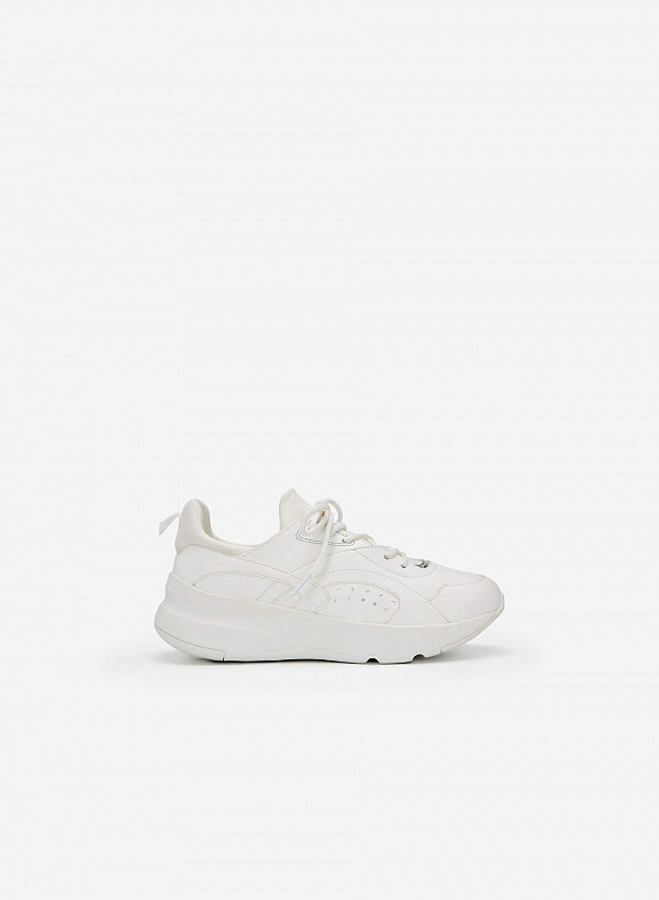 Giày Sneaker Viền Chỉ Nối Cổ Co Giãn - SNK 0036 - Màu Trắng