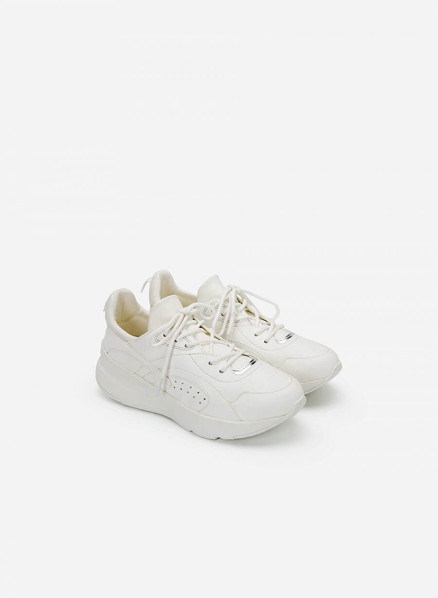 Giày sneaker viền chỉ nối cổ co giãn - SNK 0036 - Màu trắng - vascara.com
