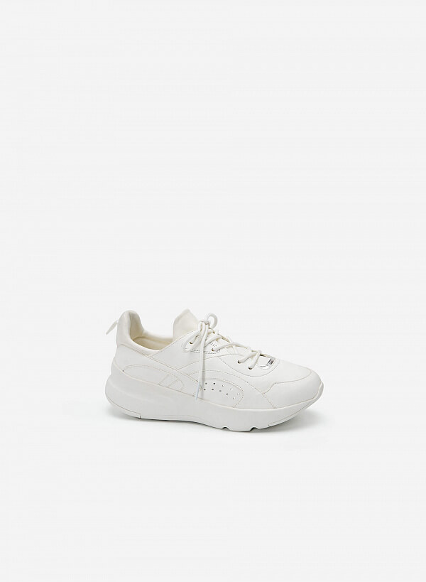 Giày Sneaker Viền Chỉ Nối Cổ Co Giãn - SNK 0036 - Màu Trắng