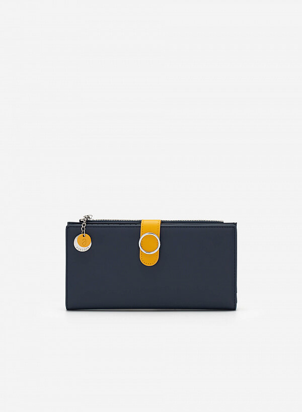 Ví Cầm Tay Khóa Cài Monotone Đính Metallic Circle - WAL 0205 - Màu Xanh Navy