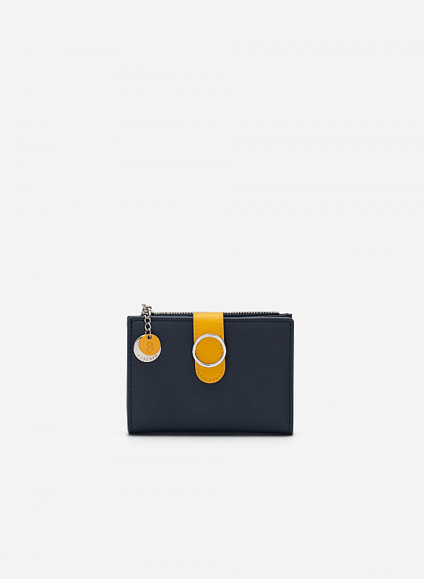 Ví Cầm Tay Mini Khóa Cài Monotone Đính Metallic Circle - WAL 0206 - Màu Xanh Navy