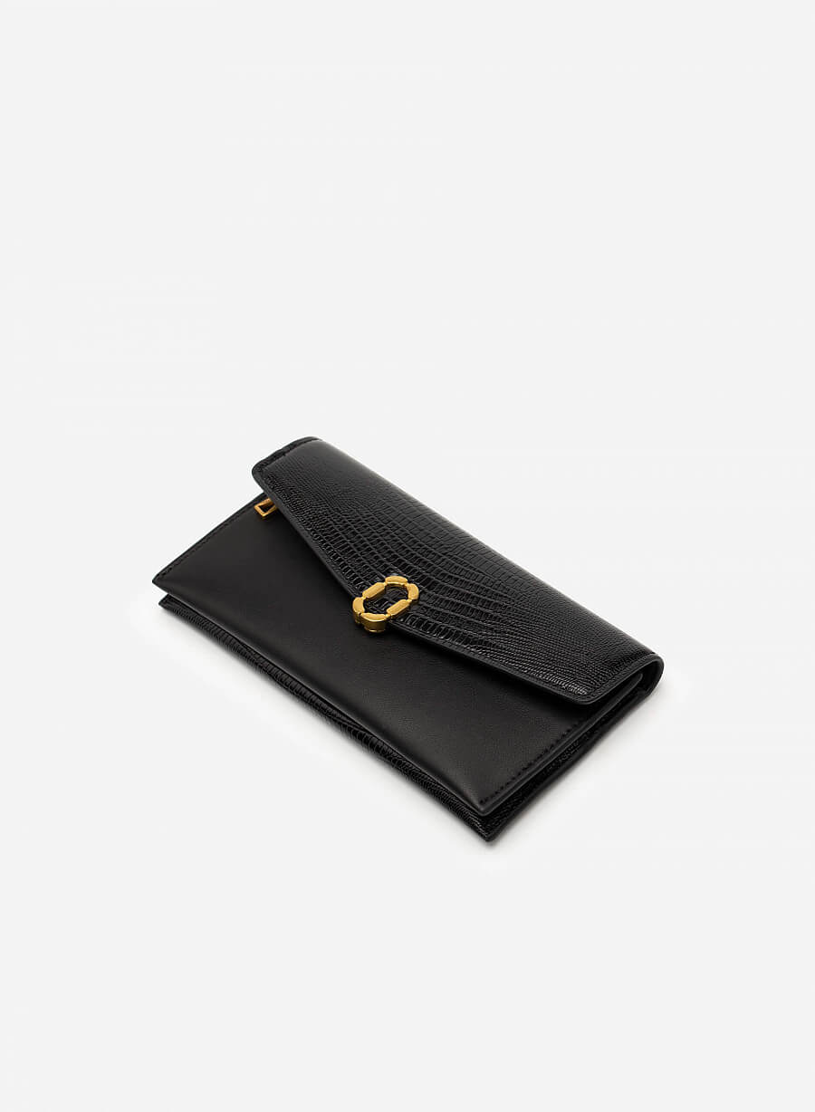Ví dự tiệc envelope vân cá sấu khóa cài metallic - WAL 0208 - Màu đen - vascara.com