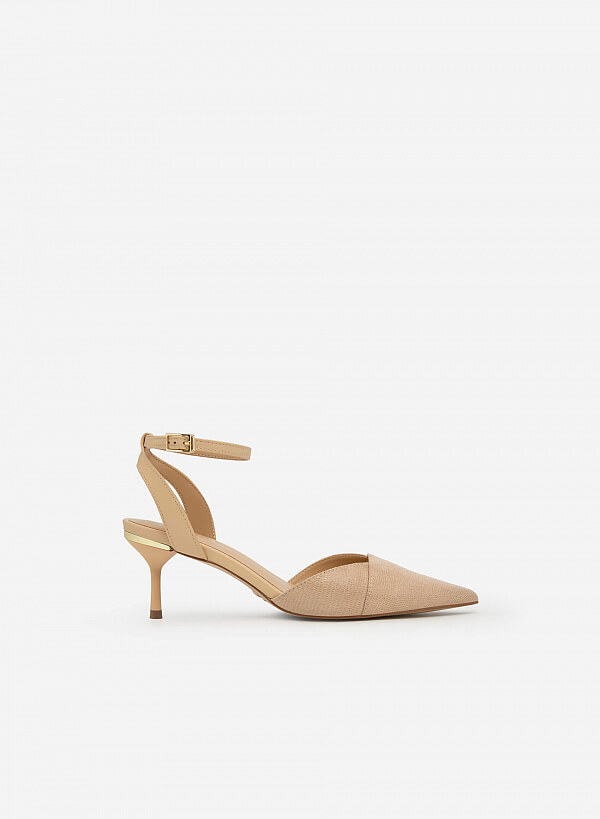 Giày Ankle Strap Vân Da Kỳ Đà - BMN 0489 - Màu Be