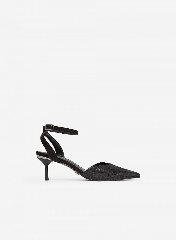 Giày Ankle Strap Vân Da Kỳ Đà - BMN 0489 - Màu Đen