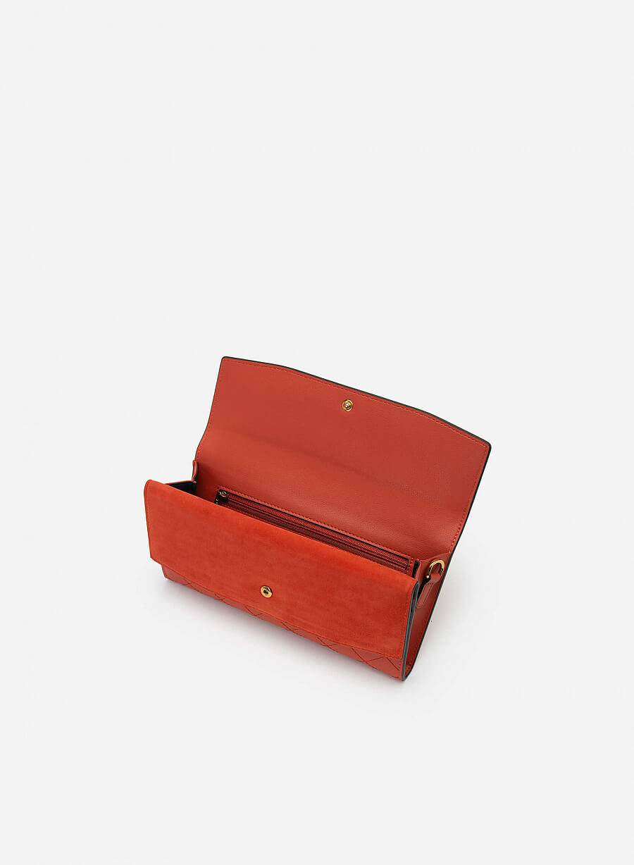 Ví Cầm Tay Leather Chỉ Nổi Layer Phối - CLU 0084 - Màu Cam Đậm - vascara.com