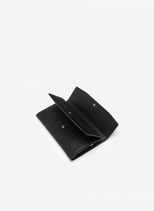 Ví Cầm Tay Leather Chỉ Nổi Layer Phối Nubuck - CLU 0084 - Màu Đen - VASCARA