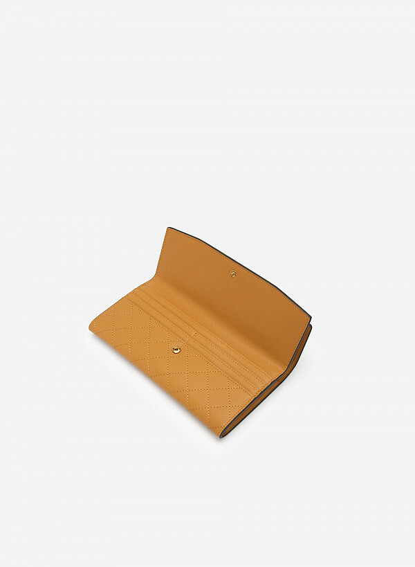 Ví Cầm Tay Leather Chỉ Nổi Layer Phối Nubuck - CLU 0084 - Màu Vàng Đậm - VASCARA