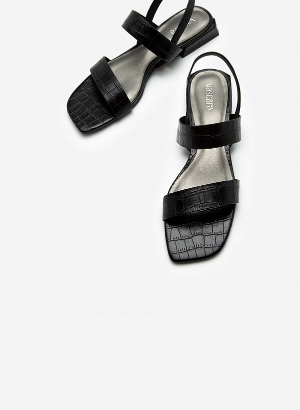 Giày Sandal Quai Ngang Vân Cá Sấu - SDK 0315 - Màu Đen - VASCARA
