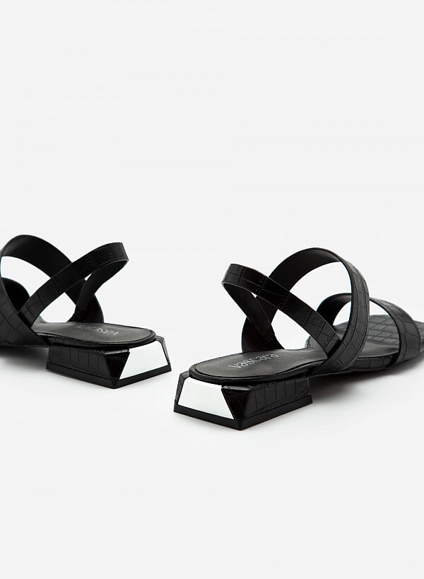 Giày Sandal Quai Ngang Vân Cá Sấu - SDK 0315 - Màu Đen - VASCARA