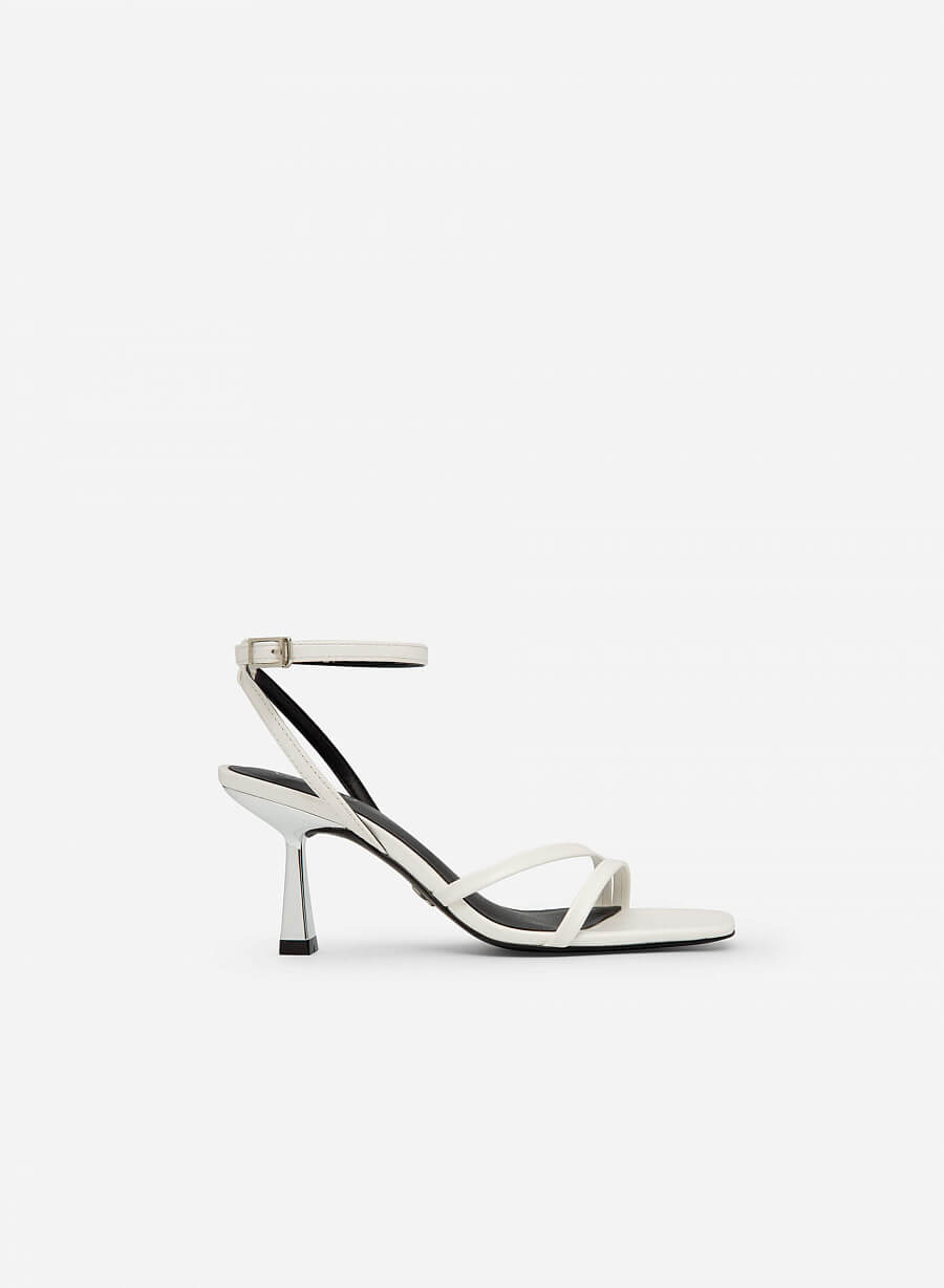 Giày Sandal Ankle Strap Gót Trụ Metallic - SDN 0694 - Màu Trắng