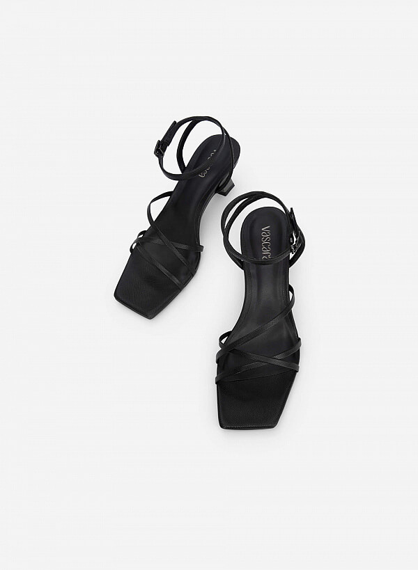 Giày Sandal Ankle Strap Vân Da Kỳ Đà - SDN 0698 - Màu Đen - VASCARA