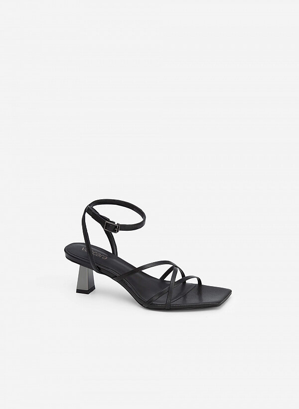 Giày Sandal Ankle Strap Vân Da Kỳ Đà - SDN 0698 - Màu Đen
