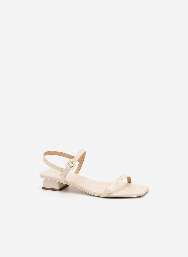 Giày Sandal Gót Trụ Đế Kiểu Chần Bông - SDN 0690 - Màu Kem