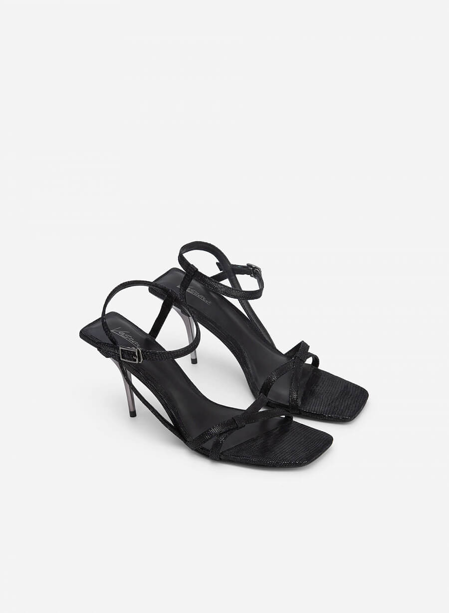 Giày sandal quai mảnh đan nơ vân da kỳ đà - SDN 0696 - Màu đen - vascara.com