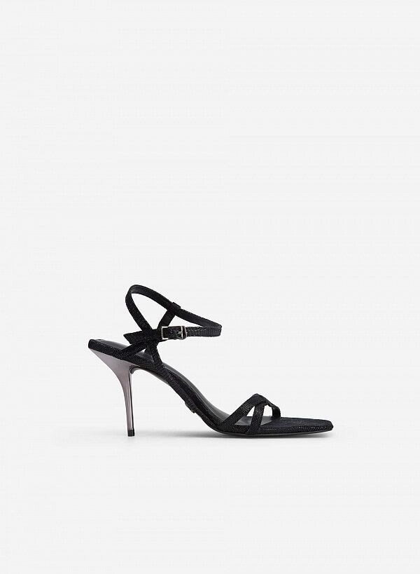 Giày Sandal Quai Mảnh Đan Nơ Vân Da Kỳ Đà - SDN 0696 - Màu Đen