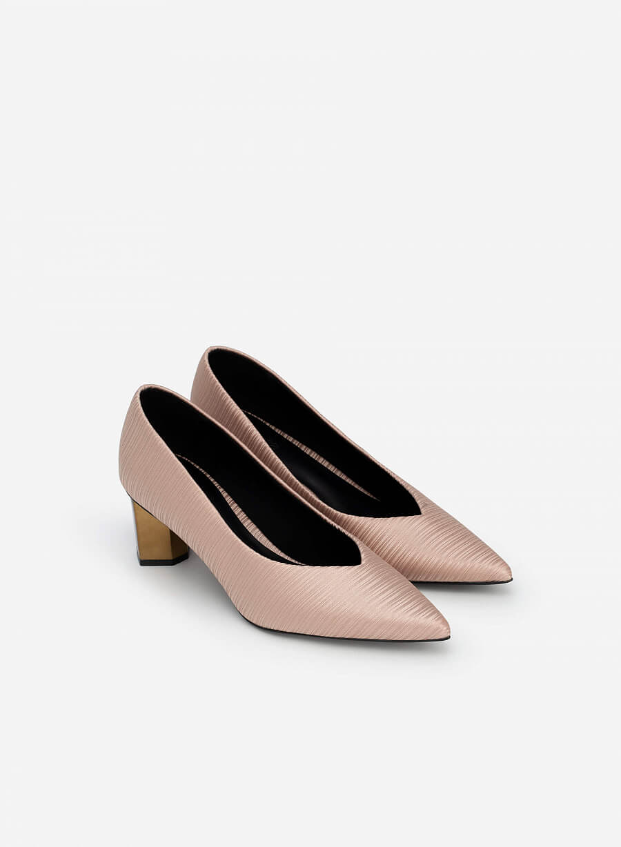 Giày Crinkle Satin Gót Metallic - BMN 0498 - Màu Be Đậm - vascara.com