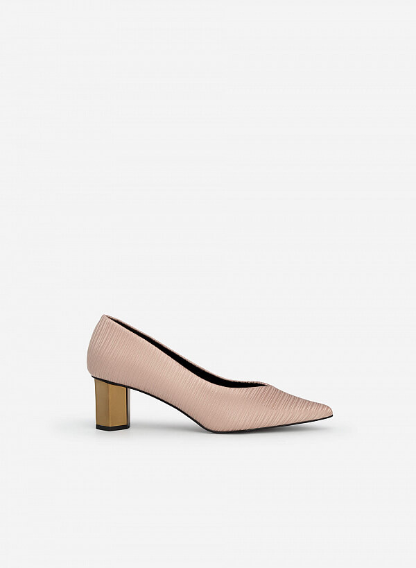 Giày Crinkle Satin Gót Metallic - BMN 0498 - Màu Be Đậm