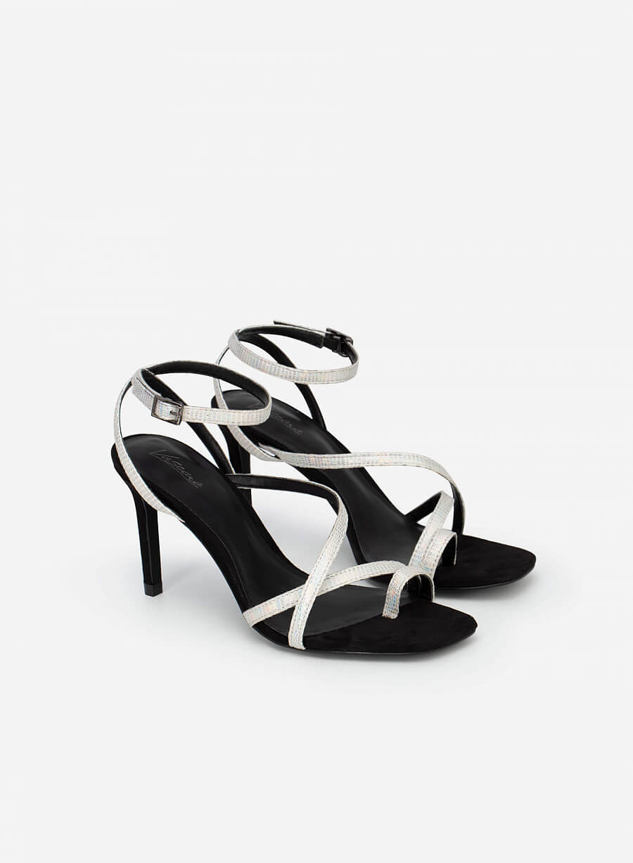 Giày sandal ankle strap quai mảnh vân kỳ đà - SDN 0702 - Màu bạc - vascara.com