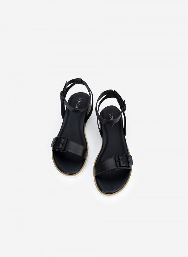 Giày Sandal Đế Xuồng Quai Phối Belt - SDX 0423 - Màu Đen - VASCARA