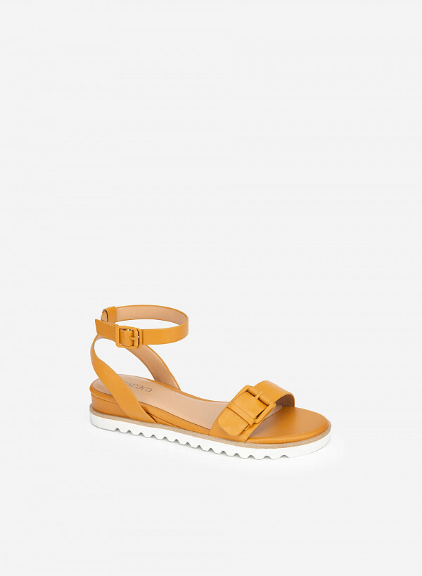 Giày Sandal Đế Xuồng Quai Phối Belt - SDX 0423 - Màu Vàng Đậm