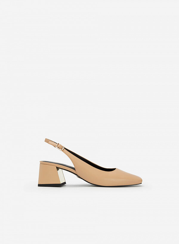 Giày Slingback Mũi Vuông Gót Trụ - BMN 0519 - Màu be - VASCARA