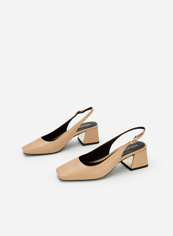 Giày Slingback Mũi Vuông Gót Trụ - BMN 0519 - Màu be - VASCARA