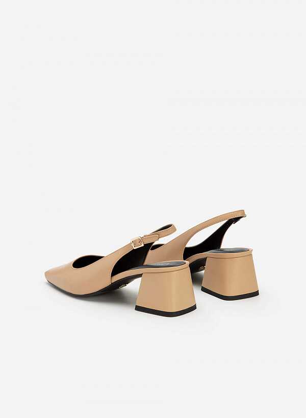 Giày Slingback Mũi Vuông Gót Trụ - BMN 0519 - Màu be - VASCARA