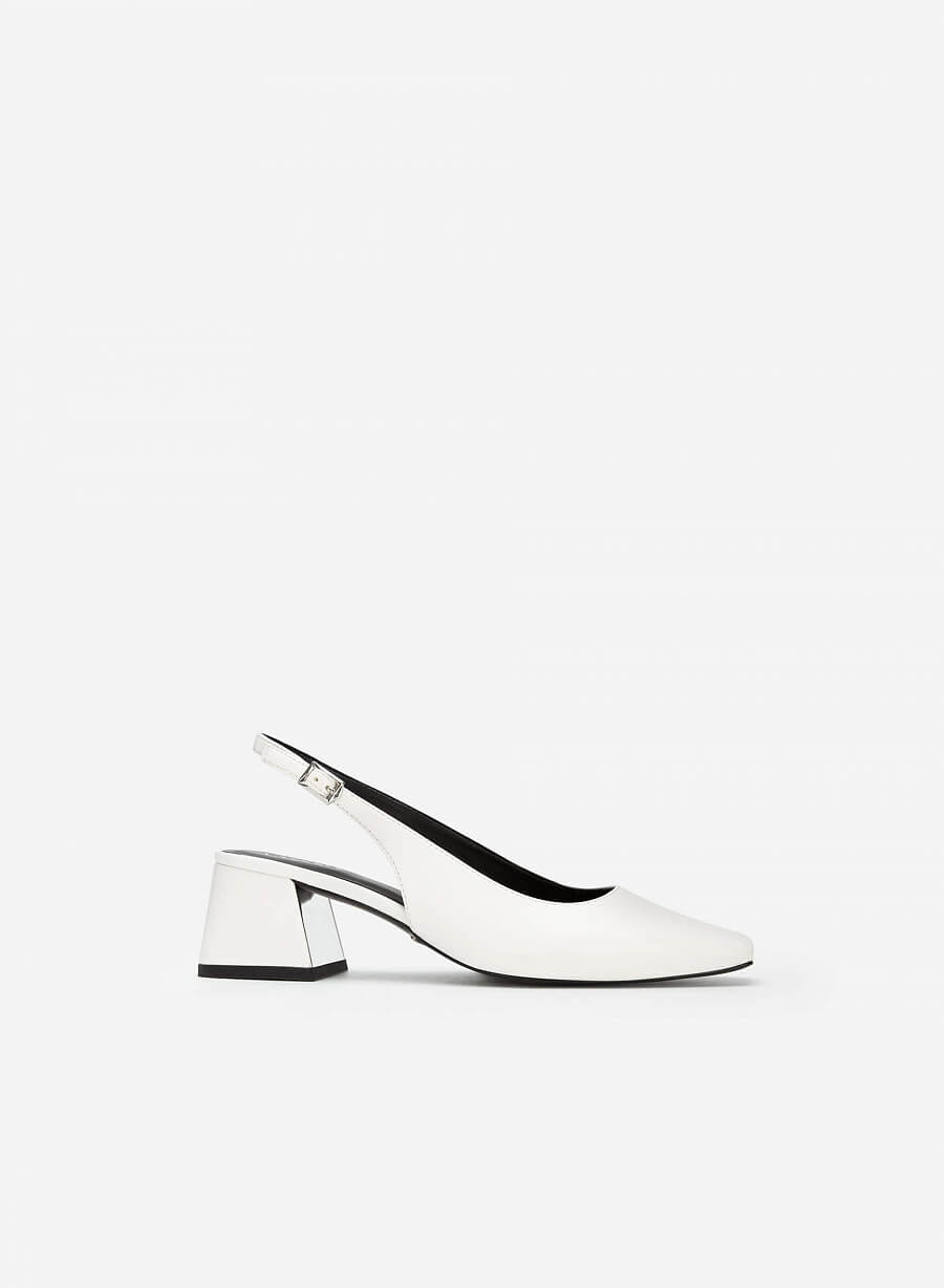 Giày Slingback Mũi Vuông Gót Trụ - BMN 0519 - Màu trắng - vascara.com