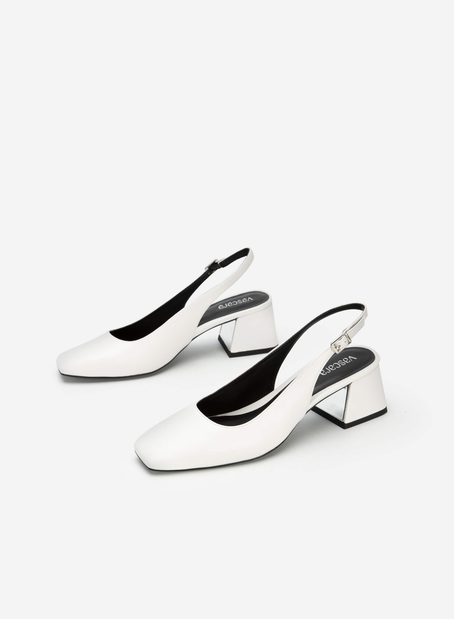 Giày Slingback Mũi Vuông Gót Trụ - BMN 0519 - Màu trắng | VASCARA